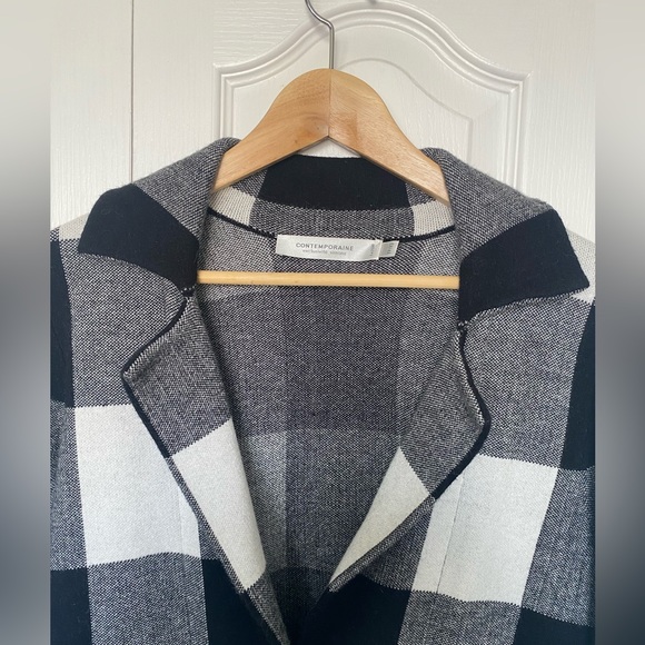 Contemporaine Simons Plaid Black & White Coatigan XS - Picture 3 of 6